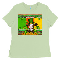 Matcha saint patricks cow and hat with sunflower and shamrock Ladies Tee - Artiststas