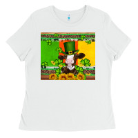 White saint patricks cow and hat with sunflower and shamrock Ladies Tee - Artiststas