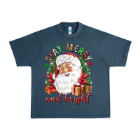 Midnight Navy Stay Merry and bright Christmas with santa Urban Heavy Tee - NancyCooperArtShop