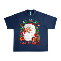 Navy Stay Merry and bright Christmas with santa Urban Heavy Tee - NancyCooperArtShop