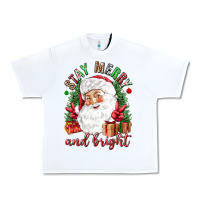 White Stay Merry and bright Christmas with santa Urban Heavy Tee - NancyCooperArtShop