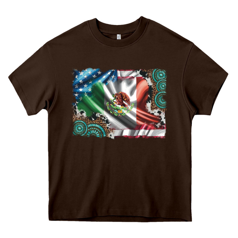 Usa And Mexico Flag With Leopard Cowhide And Gemstone Background Heavy Core Tee by Artiststas | Teevron