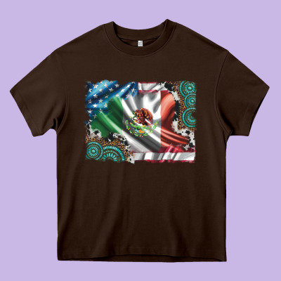 Usa And Mexico Flag With Leopard Cowhide And Gemstone Background Heavy Core Tee Designed By Artiststas