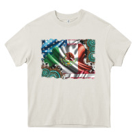 Cream usa and mexico flag with leopard cowhide and gemstone background Heavy Core Tee - Artiststas