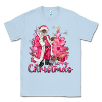 Dusty Blue Pink Merry Christmas Black Santa Classic Tee - MaliasSmallBusiness