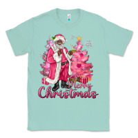 Seafoam Pink Merry Christmas Black Santa Classic Tee - MaliasSmallBusiness