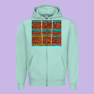 Tooled Leather And Aztec Zipper Hoodie Designed By Tumblerdesignbyshophia