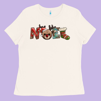 Noel With Sock And Reindeer Ladies Tee Designed By Adodesignshop