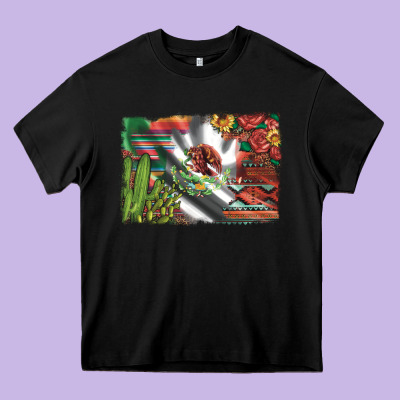 Mexico Flag Sunflowers Roses And Cactus With Serape Aztec And Leopard Heavy Core Tee Designed By Artiststas