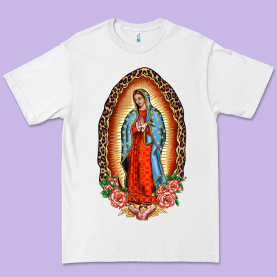 Our Lady Of Guadalupe Leopard And Roses Premium Tee Designed By Barkaloodesign