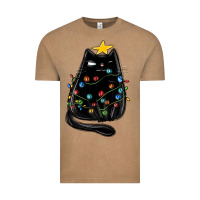 Vintage Coffee christmas cat with lights Vintage Tee - MaliasSmallBusiness