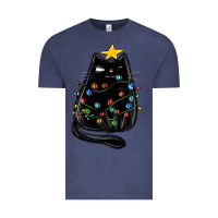 Vintage Denim christmas cat with lights Vintage Tee - MaliasSmallBusiness