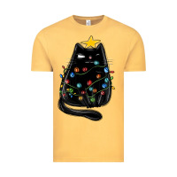 Vintage Mustard christmas cat with lights Vintage Tee - MaliasSmallBusiness