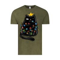 Vintage Olive christmas cat with lights Vintage Tee - MaliasSmallBusiness