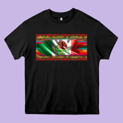 Mexico Flag Serape Roses Leopard And Glitter Licanse Plate Heavy Core Tee Designed By Artiststas