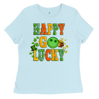 Baby Blue happy go lucky  with coin and shamrock Ladies Tee - Artiststas