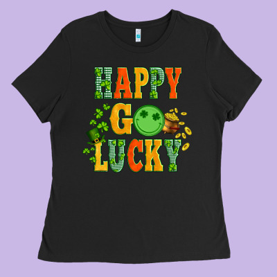 Happy Go Lucky  With Coin And Shamrock Ladies Tee Designed By Artiststas