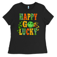 Black happy go lucky  with coin and shamrock Ladies Tee - Artiststas