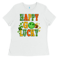 White happy go lucky  with coin and shamrock Ladies Tee - Artiststas