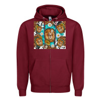 Burgundy lion with leopard and cowhide pattern Zipper Hoodie - TumblerDesignByShophia