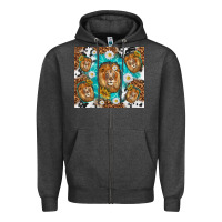Charcoal Heather lion with leopard and cowhide pattern Zipper Hoodie - TumblerDesignByShophia