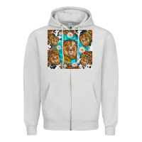 Dove Grey lion with leopard and cowhide pattern Zipper Hoodie - TumblerDesignByShophia