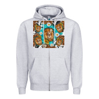 Heather Grey lion with leopard and cowhide pattern Zipper Hoodie - TumblerDesignByShophia