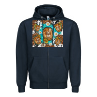 Navy lion with leopard and cowhide pattern Zipper Hoodie - TumblerDesignByShophia