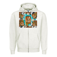 Oatmeal Heather lion with leopard and cowhide pattern Zipper Hoodie - TumblerDesignByShophia