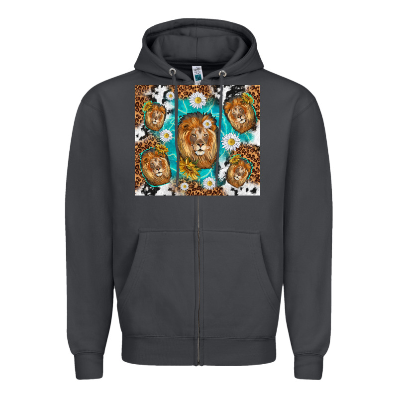 Lion With Leopard And Cowhide Pattern Zipper Hoodie by TumblerDesignByShophia | Teevron