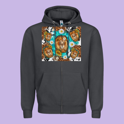 Lion With Leopard And Cowhide Pattern Zipper Hoodie Designed By Tumblerdesignbyshophia