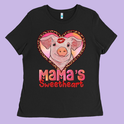 Mama's Sweetheart Baby Pig Ladies Tee Designed By Adodesignshop