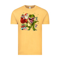 Vintage Mustard Christmas dinosaur Vintage Tee - MaliasSmallBusiness
