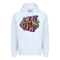 White Yee haw Premium Hoodie - HowdyJamesFarm