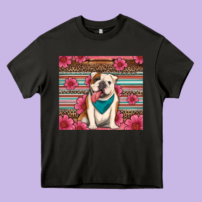 British Bulldog Floral Serape Tumbler Heavy Core Tee Designed By Artiststas