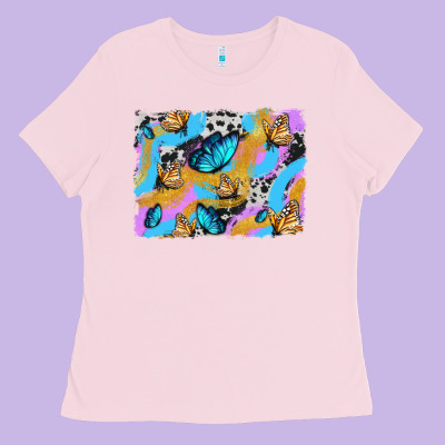 Easter Butterfly With Glitter And Cowhide  Background Ladies Tee Designed By Artiststas