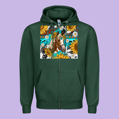 Cowhide Aztec Horse Zipper Hoodie Designed By Tumblerdesignbyshophia