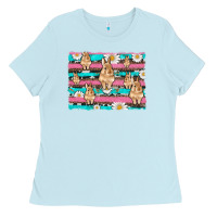 Baby Blue easter bunny with daisy and turquoise cowhide leopard  background Ladies Tee - Artiststas