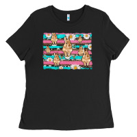 Black easter bunny with daisy and turquoise cowhide leopard  background Ladies Tee - Artiststas