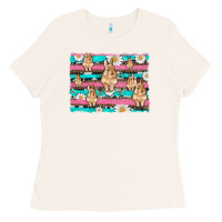 Bone easter bunny with daisy and turquoise cowhide leopard  background Ladies Tee - Artiststas