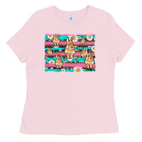 Bubblegum Pink easter bunny with daisy and turquoise cowhide leopard  background Ladies Tee - Artiststas
