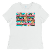 White easter bunny with daisy and turquoise cowhide leopard  background Ladies Tee - Artiststas