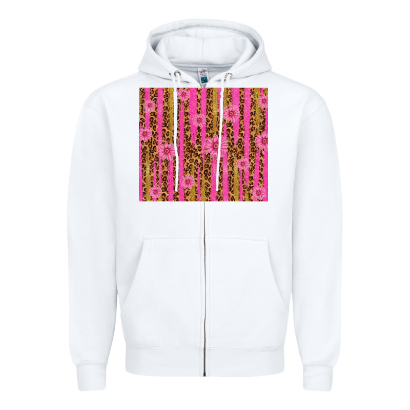 Glitter Pink Stripe Leopard Pattern With Flowers Zipper Hoodie by TumblerDesignByShophia | Teevron
