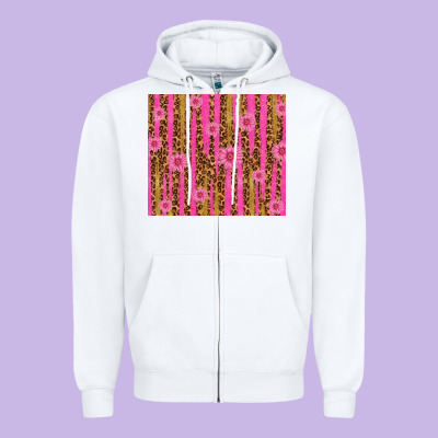 Glitter Pink Stripe Leopard Pattern With Flowers Zipper Hoodie Designed By Tumblerdesignbyshophia