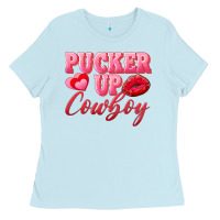 Baby Blue pucker up cowboy Ladies Tee - AdoDesignShop
