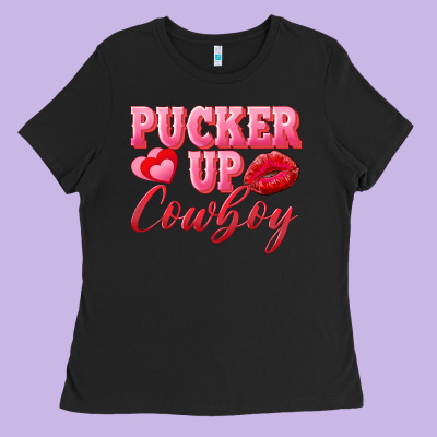 Pucker Up Cowboy Ladies Tee Designed By Adodesignshop