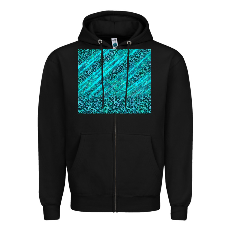 Blue Glitter With Leopard Pattern Zipper Hoodie by TumblerDesignByShophia | Teevron
