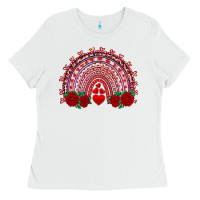 White valentine's day rainbow with roses Ladies Tee - AdoDesignShop