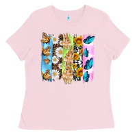 Bubblegum Pink easter bunny butterfly daisy and sunflower with cowhide and  leopard b Ladies Tee - Artiststas