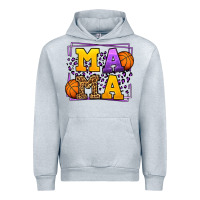 Heather Grey Purple and gold Basketball leopard frame Mama Urban Hoodie - LillyAllenDesigns